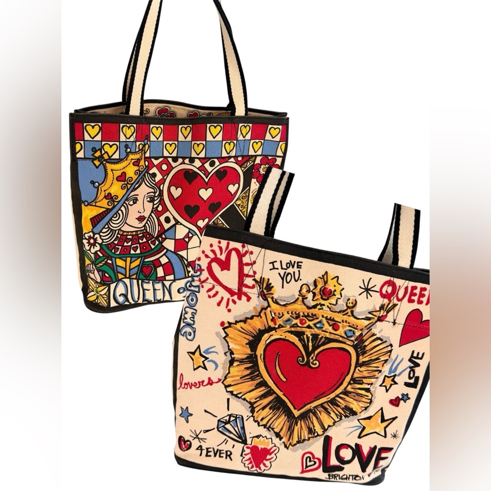 Brighton Love Graphic Canvas Tote Bag Queen of Hearts Print